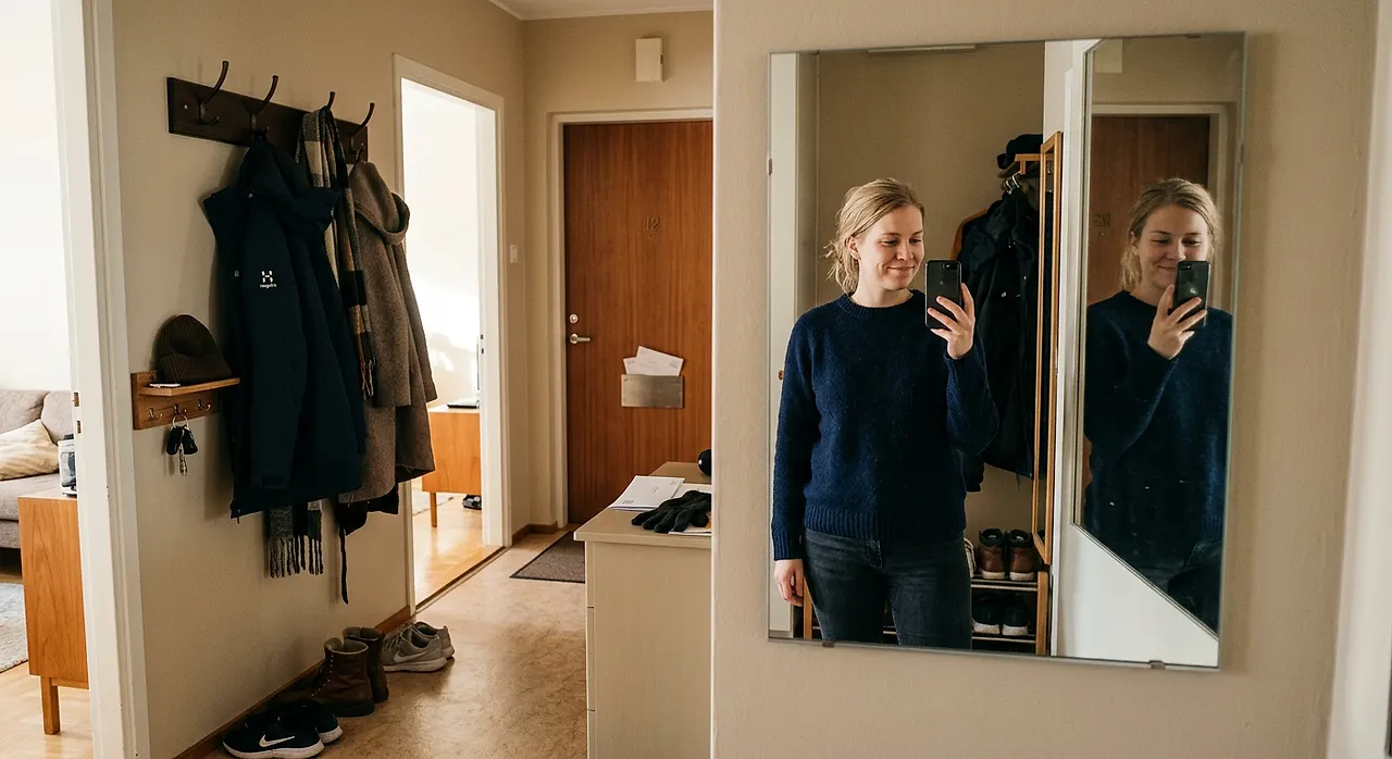 Piirretty hahmo ottaa selfietä puhelimella